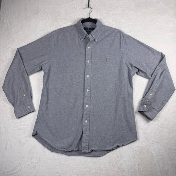 Ralph Lauren Button Down Shirt Gray Mens XL Slim Fit Oxford Classic Preppy Style - Picture 1 of 9